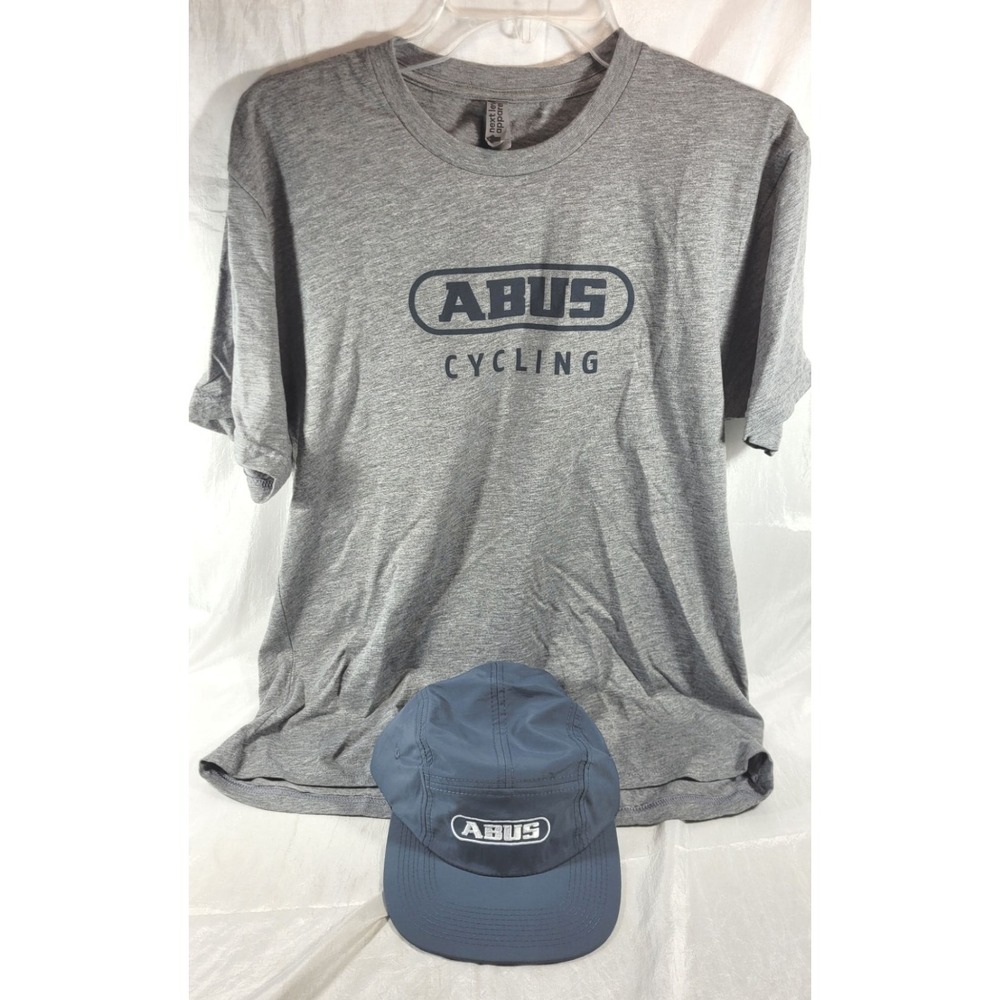 ABUS Cycling Gray Short Sleeve T-Shirt & Blue Adjustable Hat - Large